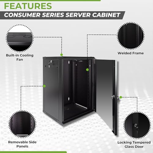 NavePoint 15U Wall Mount Consumer Series Server Cabinet Network Enclosure Locks, Fan - size: 15U