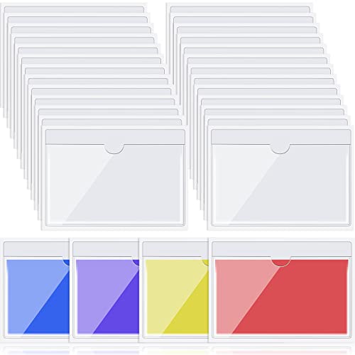 Chinco 30 Pcs Self Adhesive Pockets, Bin Labels for Storage Bins, Clear Pocket Label Sleeves, Plastic Index Card Holder with Top Open for Organizing Bins Box Drawer(3 x 5 Inches) - size: 3 x 5 Inches
