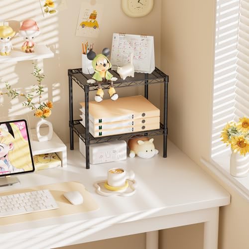 SINGAYE Shelf Closet Wire Shelving：Adjustable Metal Unit for Laundry Room Organization Bathroom Kitchen Home Storage Small Pantry Rack Shelves - color: Black, size: 2Tier-10"Dx15.9"Wx16"H