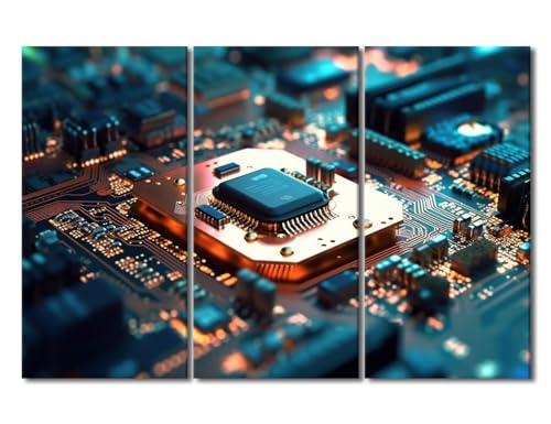3 Panels CPU Framed Wall Art Circuit Board Canvas Art Wall Decor CPU Concept Living Room Wall Decor Pictures Posters Art Prints Contemporary Home Decor Framed Ready to Hang (42"Wx28"H - color: Artwork-07, size: 42"Wx28"H