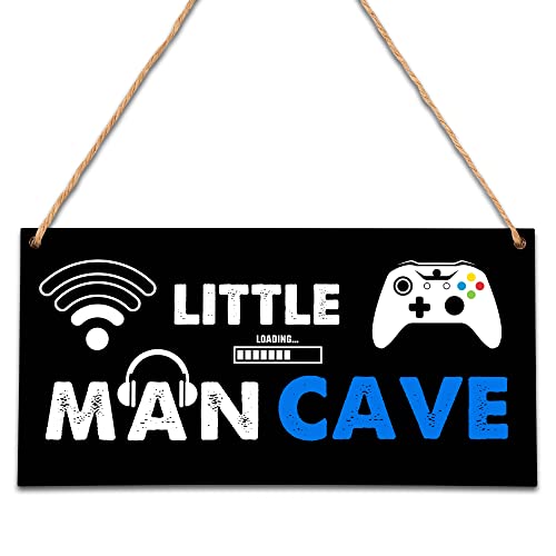 Little Man Cave, Gaming Wooden Door Sign for Gamer Room Decor, Boys Decorations for Bedroom Nursery Playroom Wall Art (5"x10") -A02 - style: game