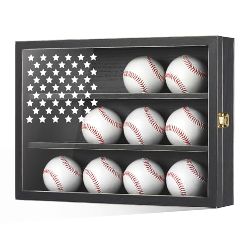 GYaozii Retro Baseball Display Case 12 Balls UV Protection Wood Frame | Retro Baseball Holder Shadow Box for HD Acrylic Front Wooden Frame for Collecting Autographed Balls Exquisite Souvenirs - size: 12 Retro Baseballs Case