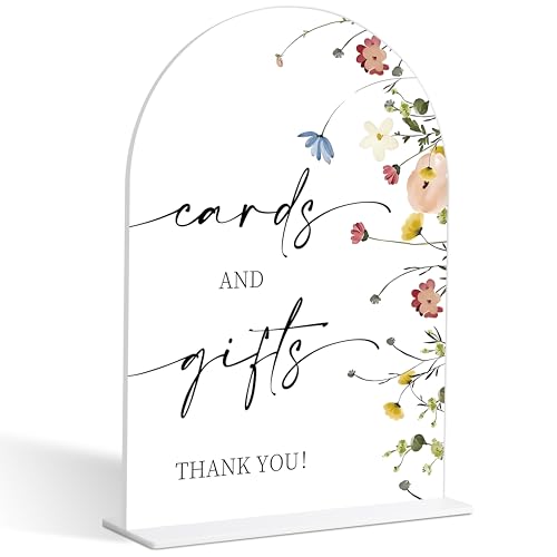Cards and Gifts Sign, Flower Style Gift Table Sign for Wedding Reception, Bridal Shower and Engagement, Centerpiece Party Decorations, Wedding Shower Favors, 6X8 Inch Acrylic Arch Sign with Stand,37 - color: Cards and,37