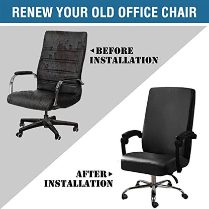 Shukii Waterproof Office Chair Cover with Arms Cover PU Leather Computer Desk Seat Covers Stretchable Chair Slipcover Universal for Rotating Boss Chair Meeting Room - color: Black, size: Large