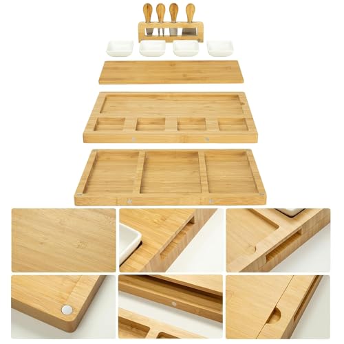 Charcuterie Board Set - Bamboo Cheese Board & Serving Tray with Stainless Steel Knives and Bowls, Housewarming Gifts New Home, Gift for Wedding Couple, Bridal Shower (NLB, 01) - size: 01