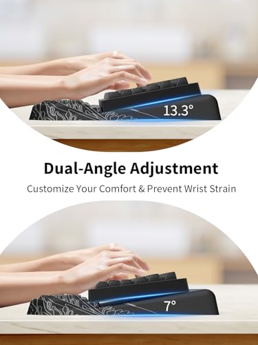 3-in-1 Ergonomic Keyboard Stand with Wrist Rest & Mouse Pad Set, Comfy Keyboard Riser Holder Soft Mousepad with Massage Design, Memory Foam and Non-Slip PU Base for Pain Relief, Black Wave of Kanagawa - color: Black Wave