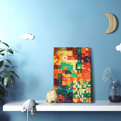 Pixel Art Pattern Wall Art Posters Modern Prints Painting Framed Pictures Artwork Decoration For Living Room Kitchen Bathroom Office Ready To Hang 16"X24" - size: 16"x24"