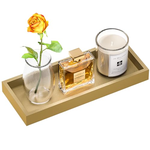 ZHWS Gold Bathroom Vanity Tray for Soap Dispenser, Perfume, Jewelry, Candle, Makeup, Decor, Toilet Tank Tray, Kitchen Tray for Spice, Salt, Coffee 11.3”L x 4.4”W x 1.14”H - color: Gold, size: 11.3" x 4.4" x 1.1"