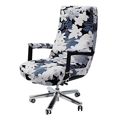 WOMACO Office Chair Covers, Stretch Computer Chair Cover with Armrest Covers, Universal Boss Chair Covers Modern Simplism Style High Back Chair Slipcover (Leaves and Flowers, Large) - color: 2-white Flowers