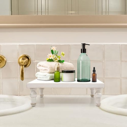 Wooden Riser Decorative Tray, Farmhouse Wood Pedestal Stand, Rustic Whitewashed Tray Riser Display Stand, Coffee Bar, Dining Room, Centerpiece, Kitchen, Bathroom Table Decor (Washwhite)