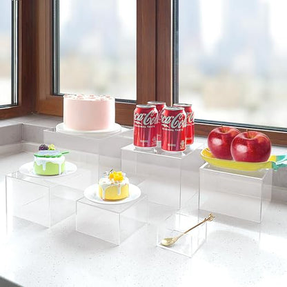 6 Pcs Buffet Risers and Stands, Clear Food Risers for Buffet Table, Acrylic Risers Display Stands for Wedding Party, Food Display, Collectibles(8" 7" 6" 5" 4" 3") - color: Clear