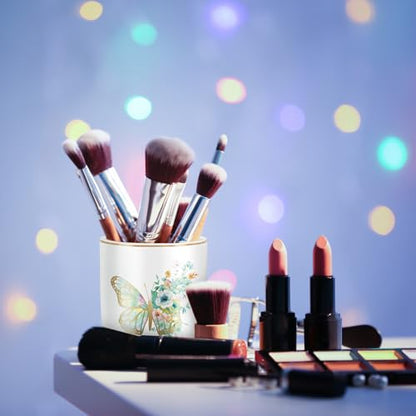 Cute Pen Holder for Desk, Ceramic Durable Pencil Cup, Simple&Modern Style Makeup Organizer, Multifunctional Office Supplies for Home, Kids and School, Butterfly Pattern - color: Butterfly Pattern