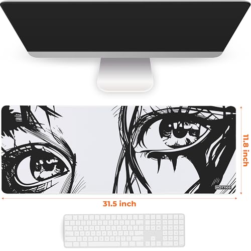 XL Anime Eyes Mouse Pad – Large Manga Girl Desk Mat 31.5x11.8 – Non-Slip, Water-Resistant, Stitched Edges – Aesthetic Japanese Gaming Mat - color: Anime, size: 31.5L x 11.8W inches