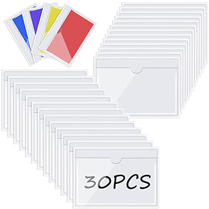 Chinco 30 Pcs Self Adhesive Pockets, Bin Labels for Storage Bins, Clear Pocket Label Sleeves, Plastic Index Card Holder with Top Open for Organizing Bins Box Drawer(3 x 5 Inches) - size: 3 x 5 Inches