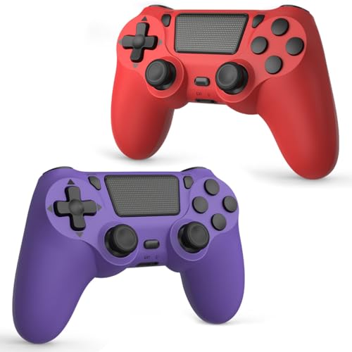 Wuthur 2 Pack Wireless Controller Compatible with PS4/Pro/Slim(Purple & Red) - color: Purple & Red