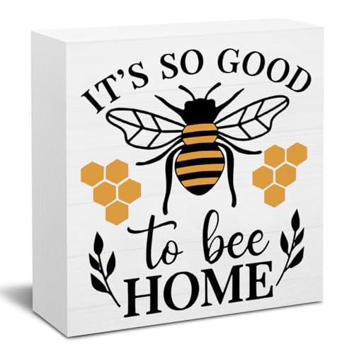 Bee Sign Decor Bee Decorations for Home It's So Good To Be Wooden Box Sign Desk Accessories Home Office Bedroom Bathroom Decor Housewarming Gift 5 X 5 Inch - color: Home