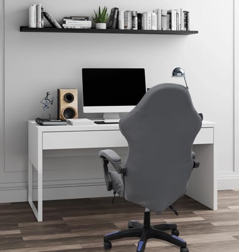 Gaming Chair Cover Set with Armrest Covers, Stretch Ruffled Slipcover for Racing Office Computer Reclining Chairs (Gray) - color: Grey
