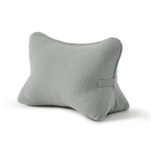 Pat. Pend. Corduroy Lumbar Support Back Pillow for Sitting Up & Reading, Ergonomic Triangle Back Support Cushion for Sofa, Armchair & Bed, Removable Washable Cover, Grey Green - color: Grey Green