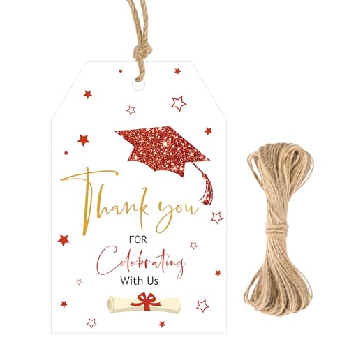 G2PLUS Graduation Gift Tags - Graduation Thank You Tags with String, Red Thank You for Celebrating with Us Tag for Class of 2026 Congrats Grad Party Favors - style: Graduation - Red