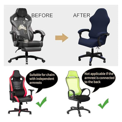 Gaming Chair Cover Set with Armrest Covers, Stretch Ruffled Slipcover for Racing Office Computer Reclining Chairs (Navy) - color: Navy