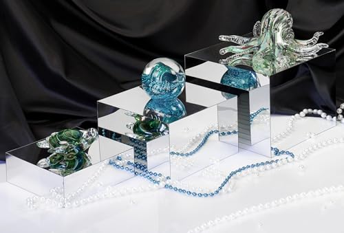 Red Co. Set of 3 Glossy Silver Acrylic Cube Display Nesting Risers with Hollow Bottoms - color: Silver, size: 6",7",8" - 1 Pack