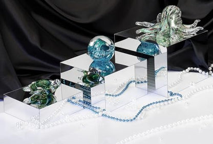 Red Co. Set of 3 Glossy Silver Acrylic Cube Display Nesting Risers with Hollow Bottoms - color: Silver, size: 6",7",8" - 1 Pack