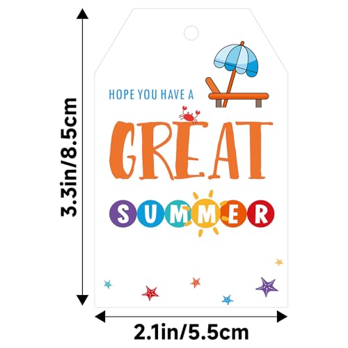 G2PLUS Summer Gift Tags with String, 50PCS End of School Year Tag Classroom | Have a Great Summer White Paper Gift Tags for Student Treats, Teacher Graduation Favors, Hawaiian Vacation and Summer Party - style: Have A Great Summer