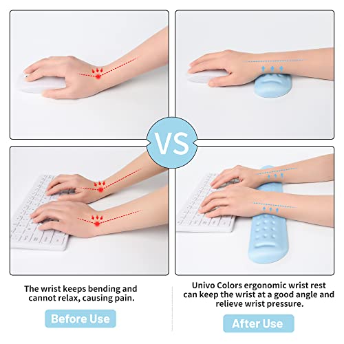 UnivoColors Light Blue Keyboard Wrist Support and Mouse Wrist Rest Set, Made of Memory Foam Soft Gel, Ergonomic Pad for Computer, Laptop, Mouse, Office, Gaming - color: Kw_light Blue, style: Wrist Rest for Keyboard & Mouse