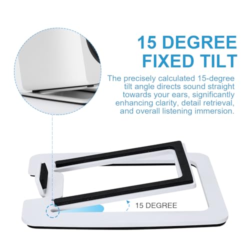 Sanyun SW601 15° Tilted Desk Speaker Stands for Compact 2''-3'' Computer PC Bookshelf Monitor Speakers, Steel Metal Base & Damping Foam Padding (Pair, White) - color: White