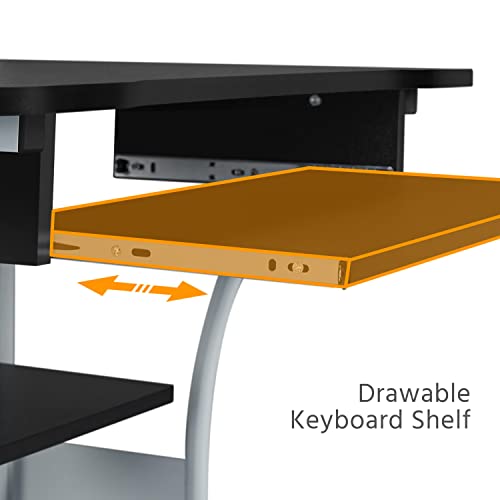 Yaheetech 2 Tier Mobile Computer Desk with Printer Shelf & Keyboard Tray Rolling Computer Table for Small Spaces, Compact Study Workstation with Wheels, Space Saving, Black - color: Black