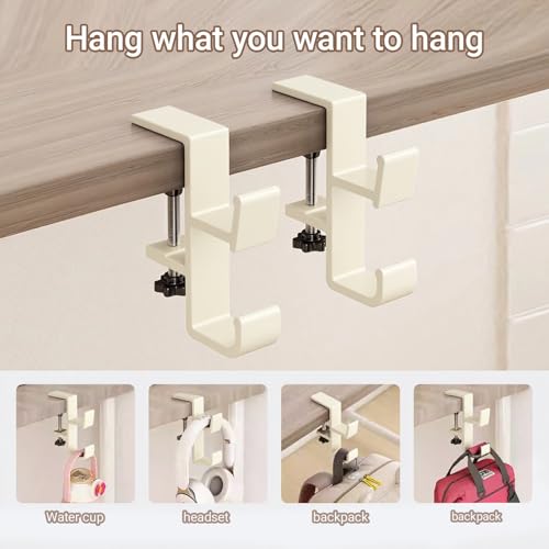 2-Pack Headphone Stand & Hook – Under Desk Headset Holder Clamp Mount for Gaming Headphones, Backpacks, Purses, Coats – Space-Saving Desk Accessories (White Dual Hook)
