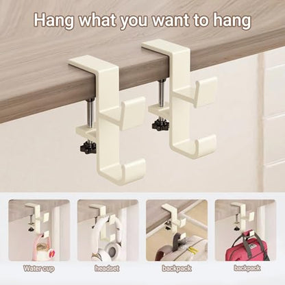2-Pack Headphone Stand & Hook – Under Desk Headset Holder Clamp Mount for Gaming Headphones, Backpacks, Purses, Coats – Space-Saving Desk Accessories (White Dual Hook)