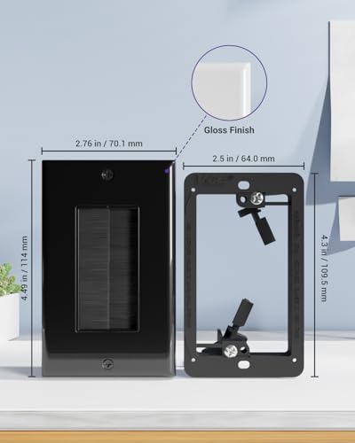 VCE Brush Wall Plate with Bracket, Cable Pass Through Insert Single Gang Decorator Wall Cover for Low Voltage Cables, Cord Hider for Wall Mount TV, Home Theater System, Black (2-Pack) - color: Black