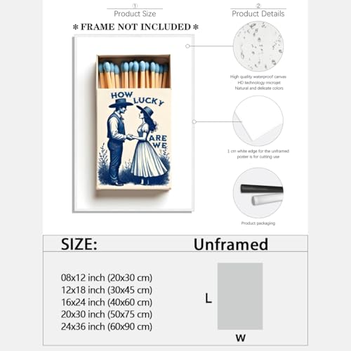 Retro Canvas Wall Art Matchbox How Lucky Are We Poster Print Vintage Indigo Blue Chinoiserie Western Wall Decor 24x36inch Unframed - color: style-2-Unframed, size: 24"L x 36"W