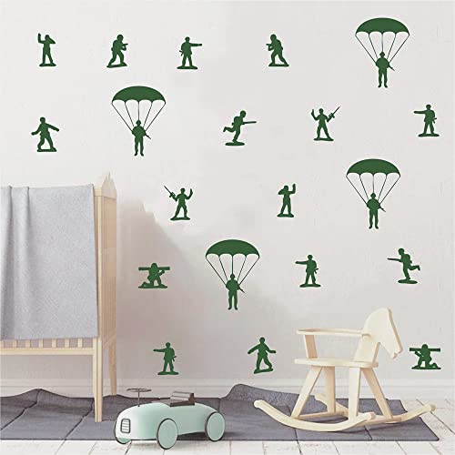Home Interior Kids Room Armyman Soldiers Paratroopers DIY Wall Decor Stickers Parachute Wall Decal for Teens Bedroom Living Room Decor Poster AFN104 (Army Green) - color: Army Green