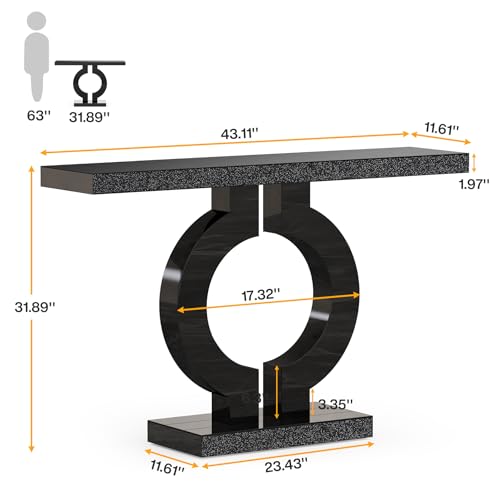 Tribesigns 43” Modern Console Table with O-Shaped Base, Entryway Sofa Table with Mirror Finish for Living Room, Hallway, Entrance (Black) - color: Black