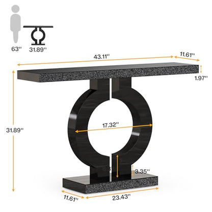 Tribesigns 43” Modern Console Table with O-Shaped Base, Entryway Sofa Table with Mirror Finish for Living Room, Hallway, Entrance (Black) - color: Black