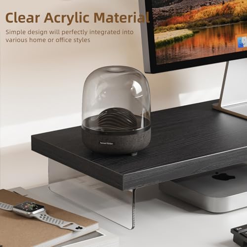 Dual Monitor Stand Riser, 40" Large Computer Monitor Stands for 2 Monitors, Wooden Desktop Organizer Shelf for Office Desk Computer, Laptop, TV, Monitor, Printer - color: Black Oak, size: 40*10 Inch