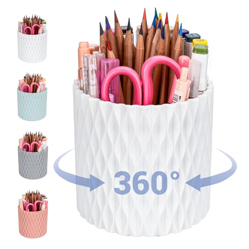 Pen Holder - 360° Rotating, 5 Slot Pen Holder For Desk. Pencil Holder For Office,School,Dorm Room&Vanity, Desk Accessories(White) - color: white