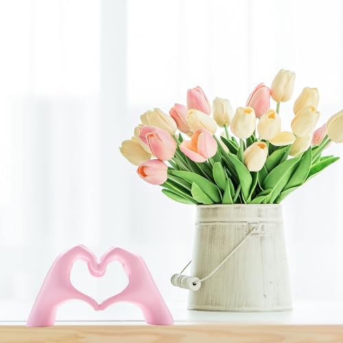 Small Heart Hands Sculpture Decor for Living Room Bedroom Bookshelf Coffe Table and Office Display, Love Finger Statue Modern Aesthetic Home Decor, Unique Gift for Wedding Christmas Birthday (Pink) - color: Pink