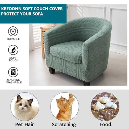 KRFOONN Club Chair Slipcover 2 Piece Stretch Jacquard Round Barrel Chair Covers Removable Tub Chair Slipcover with Elastic Bottom Chair Coverings Furniture Protector Cover for Living Room, T4 - color: Color T4