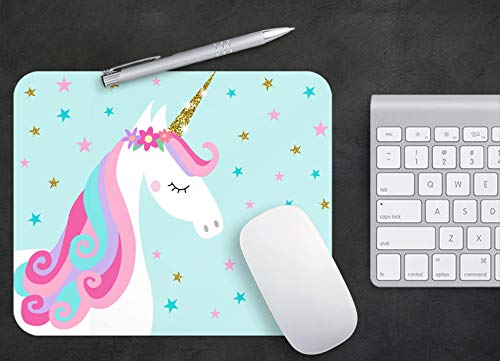 Mouse Pad, Custom Cute Unicorn with Blue Stars Mousepads, Premium-Textured Mouse Mat, Non-Slip Rubber Base Mousepad for Laptop, Computer & PC, 9.5x7.9x0.12 inches - color: Z Blue Cute Unicorn