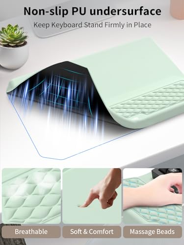 3-in-1 Ergonomic Keyboard Stand with Wrist Rest & Mouse Pad Set, Comfy Keyboard Riser Holder Soft Mousepad with Massage Design, Memory Foam and Non-Slip PU Base for Pain Relief, Light Green - color: Light Green