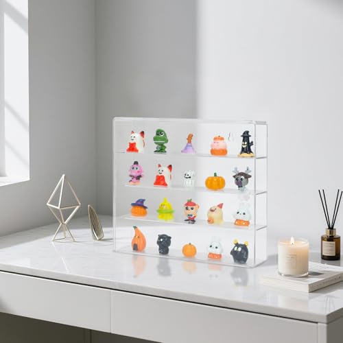 Clear Display Case 4 Compartments Storage Box Cabinet Organizer for Mini Toys, Collections and Stone