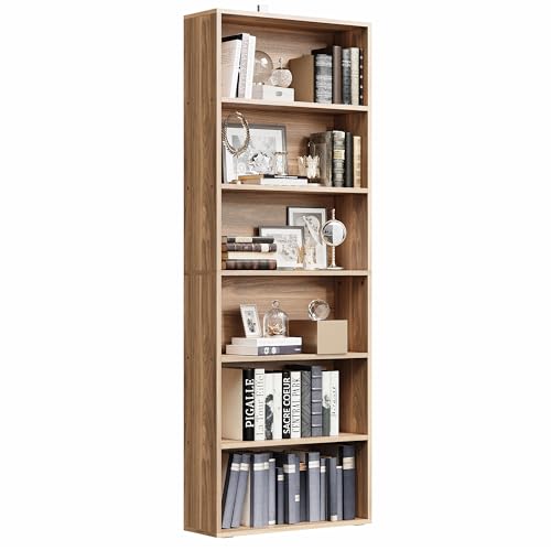 IRONCK Bookshelves and Bookcases Floor Standing 6 Tiers Display Storage Shelves 70 in Tall Bookcase Home Decor Furniture for Home Office, Living Room, Bed Room - color: Oak Brown