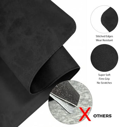 Large Gaming Desk Pad with Stitched Edges - 2mm Thickness Leather Mouse Mat, Non-Slip Base Desk Mat for Office/Home 31.5"x 15.7" L Black - color: Black, size: 31.5" x 15.7"