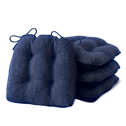 IPYNBAP Chair Cushions for Dining Chairs Set of 4, Kitchen Chair Cushions, Chair Pads with Ties and Non Slip Backing, Tufted Memory Foam Seat Cushion 4 Pack, 18" x 18" x 4", Navy Blue - color: Navy Blue, size: 18" x 18" x 4"