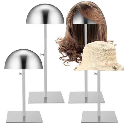 Sintuff 4 Pcs Hat Display Stand:adjustable 7.9-15.7inch Wigs Head Holder Stand Non Slip Stainless Steel Metal Rack for Multiple Hats Wig Storage Styling Practice(Silver,Square Base) - color: Silver, style: Square Base