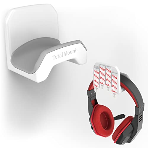 TotalMount Gaming Headset Hanger – Includes Removable Adhesive Strips for Easy, Damage-Free Wall, Desk, or PC Mounting (White Headphone Hook with Premium Silicone Cradle – One Pack) - style: Premium White