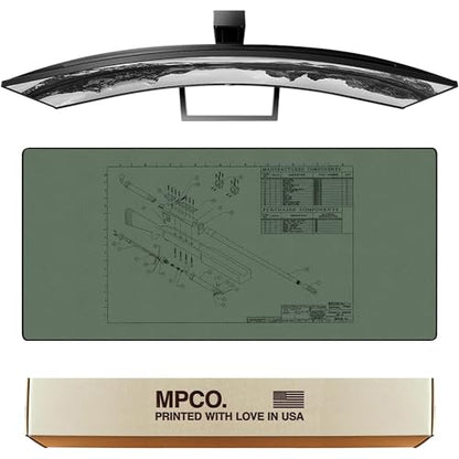 MPCO. Original Large Gaming Desk Mat – 36" x 17" Aeroglyde Blueprints Browning 50 Cal – Green Full Desk Mouse Pad for Smooth Precision – Non-Slip, Washable Extra-Large PC Mouse Pad for Gaming Sessions - color: Aeroglyde Browning 50 Cal – Green